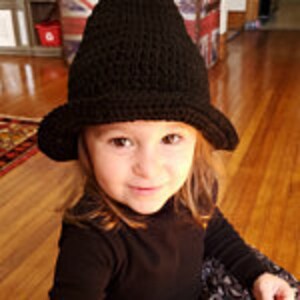 Witch's Hat, Crochet Halloween Costume, MADE TO ORDER by Charlene, Gift for Baby or Toddler, Black Witch's Pointy Hat, Girls Night Out image 2