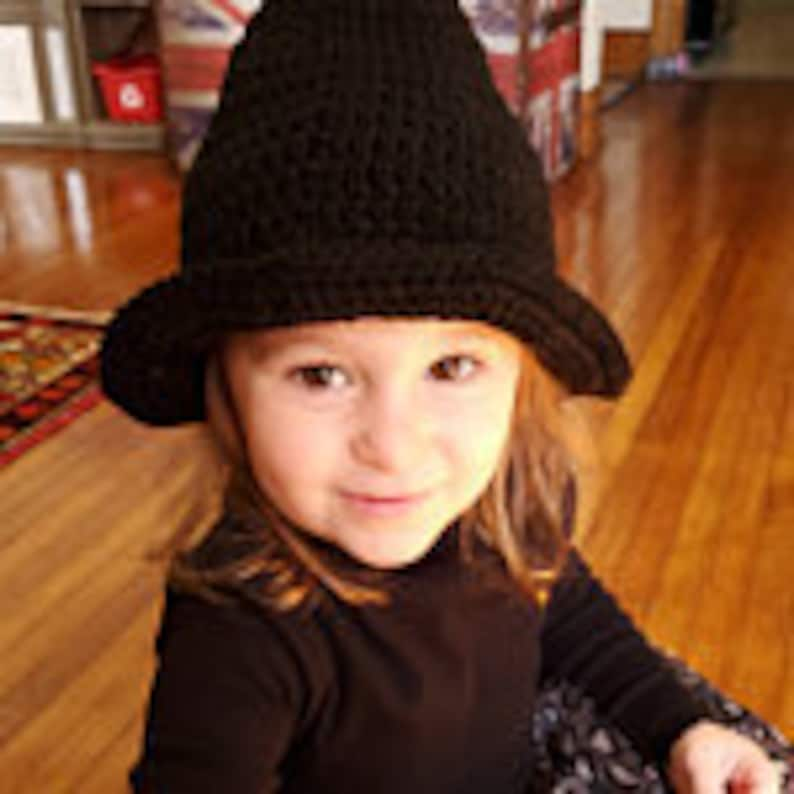 Witch's Hat, Crochet Halloween Costume, MADE TO ORDER by Charlene, Gift for Baby or Toddler, Black Witch's Pointy Hat, Girls Night Out image 2