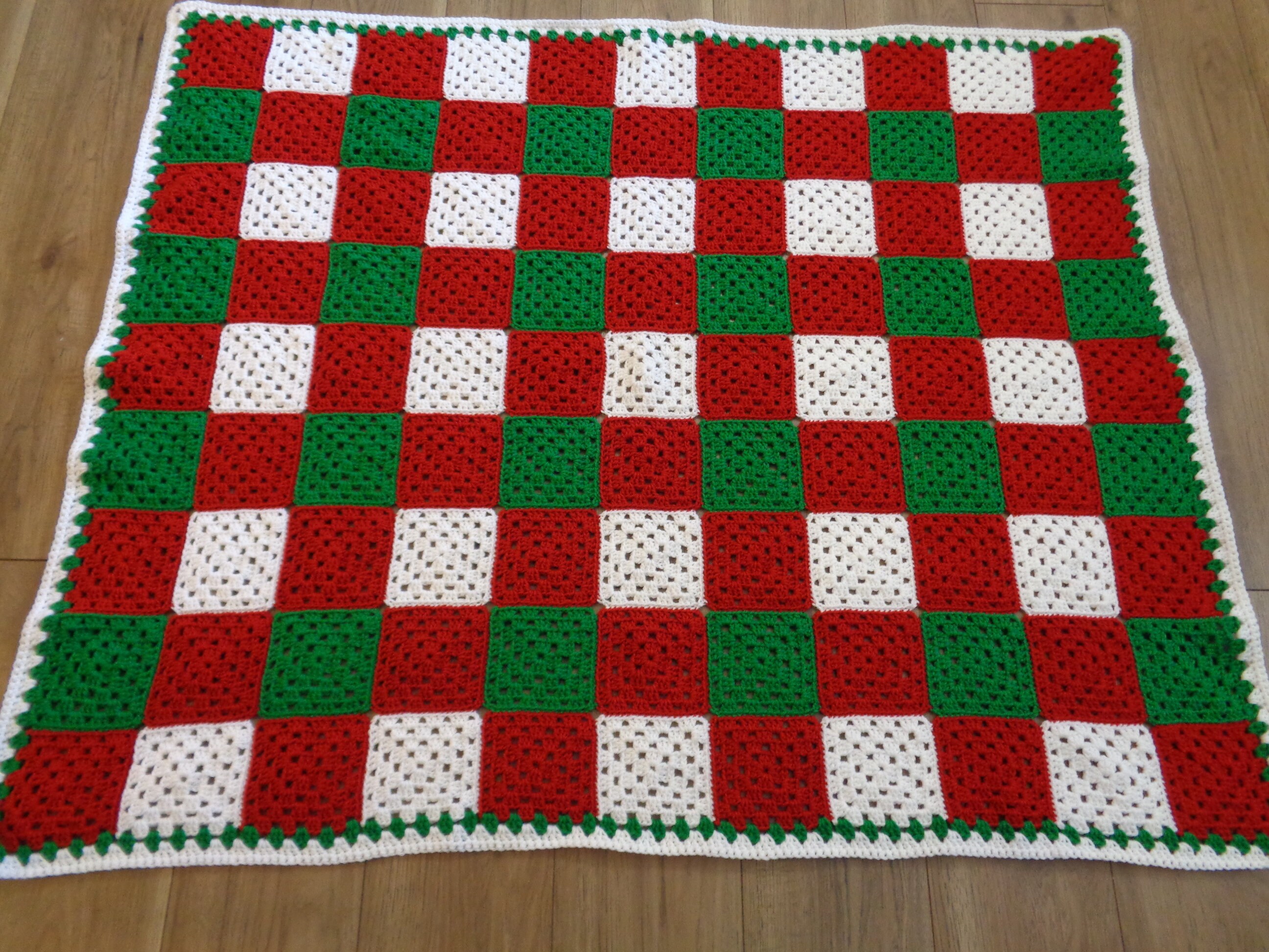 Christmas Blanket, Crochet Granny Square Afghan, Red, Green and