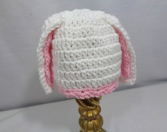 Baby Bunny Hat, Crochet Baby Rabbit Cap, MADE TO ORDER by Charlene, Photo Prop, Twins or Triplets, White Easter Hat, Newborn Photo Prop