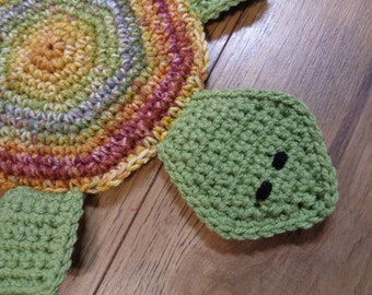 Pot Holder in Multicolor, Turtle Hot Pad, Tortoise Trivet for Kitchen, Hostess Gift. Turtle Gift, Crocheted by Charlene READY TO SHIP