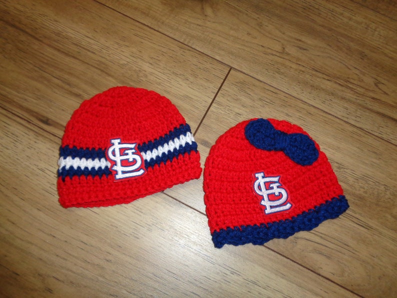 St. Louis STL Caps, Made To Order by Charlene, St. Louis Cardinals Inspired, Newborn Photo Prop, Gift for New Baby, Cardinals Fans image 6