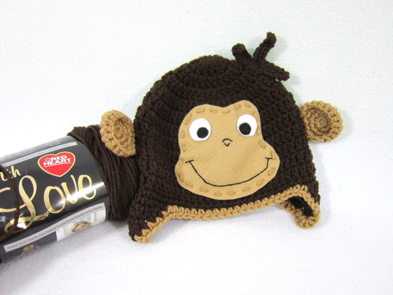 Crochet Baby Beanie with Ears and Face MADE TO ORDER by Charlene Brown Earflap Hat Curious George Hat Brown Monkey Hat Gift for Baby