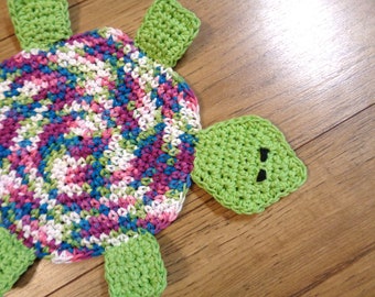 Turtle Hot Pad, All Cotton Tortoise Trivet for Kitchen, Hostess Gift. Turtle Collector Gift, Crocheted by Charlene