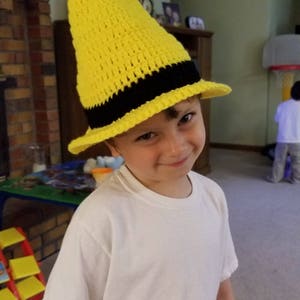 Man with the Yellow Hat Inspired Hat, Crochet Baby Cap, Halloween Costume, MADE TO ORDER by Charlene, Yellow Witches Hat, Gift for Baby