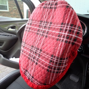 Red Plaid Quilted Steering Wheel Cover with Crochet Edging
