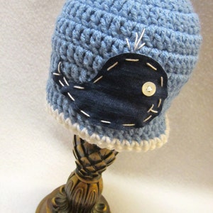 Whale Baby Hat, Crochet Denim Ocean Whale Cap, MADE TO ORDER Baby Photo Prop, Blue Baby Beanie, Gift for Boy, Home from Hospital Newborn image 5