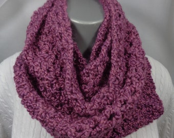 Mauve Crochet Infinity Scarf, Winter Wear, Soft Neckwarmer, Gifts Under 30, Gift for Teacher, Present for Mom, READY TO SHIP, Purple Scarf
