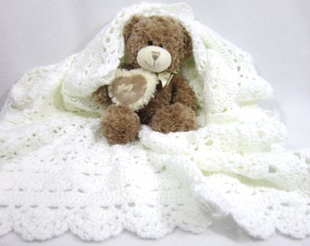 White Baby Afghan, Christening Blanket, Lacey Dedication Afghan, Shower Gift for New Mom, Crochet for Precious Little Ones, New Baby
