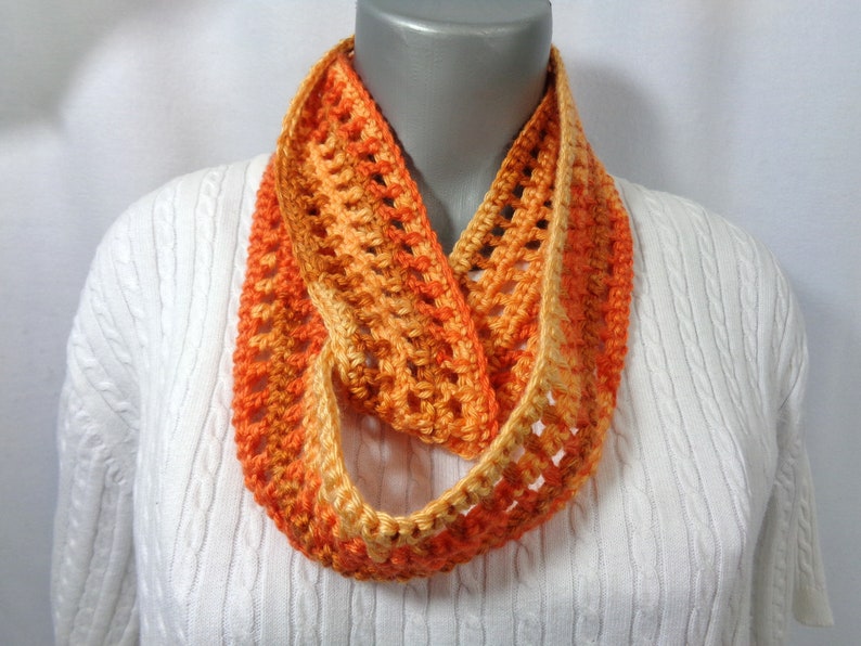 Shades of Orange Scarf, Thin Infinity Scarf, Lightweight Indoor or Outdoor Perfect for Fall with Soft Yarn, Gift for Mom, MADE TO ORDER image 3