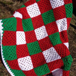 RESERVED Christmas Blanket, Crochet Granny Square Afghan, Red