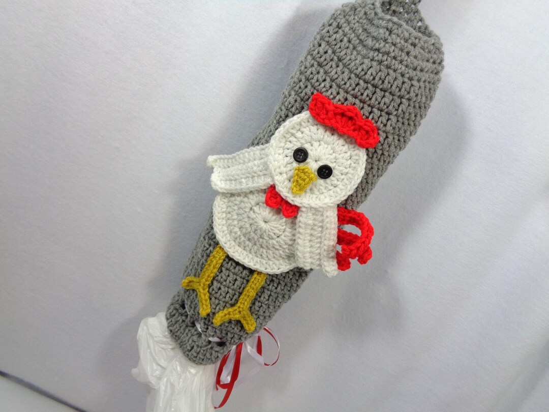 Chicken Plastic Bag Holder, Crochet Farm Decor, Walmart Bag Holder by