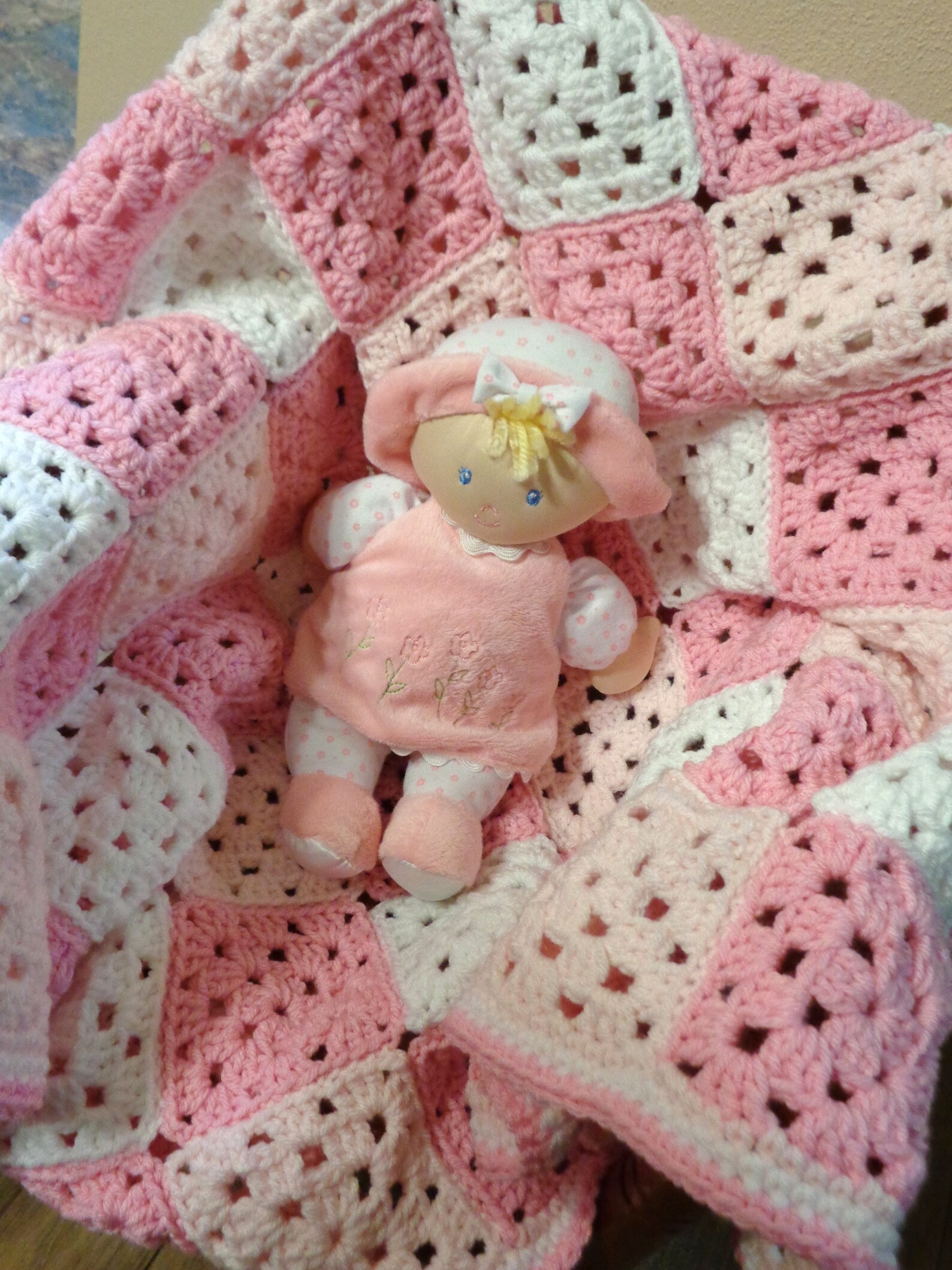 Crochet Pink Baby Blanket Gingham Granny Square Afghan Pink Etsy