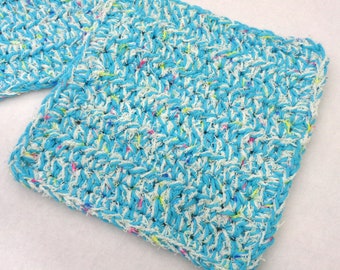 Cotton Dish Cloths or Wash Cloths  Set of Two in Blue and White with Confetti, Hostess Gift, Dishcloth/Scubbie Combination