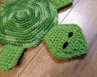 Crocheted Turtle Pot Holder, Green Kitchen Trivet, Hostess Gift