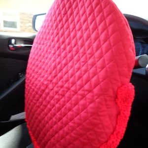 Red Quilted Steering Wheel Cover: Crochet Trim, Hot Car Protector