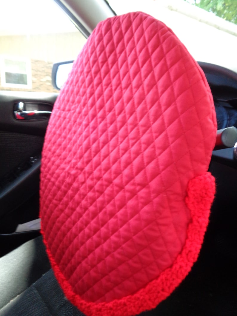 Red Quilted Steering Wheel Cover, Gift for Mom, Present for Grad, Steering Wheel Protector, Keep Cooler Cover, Removable, Made by Charlene image 1