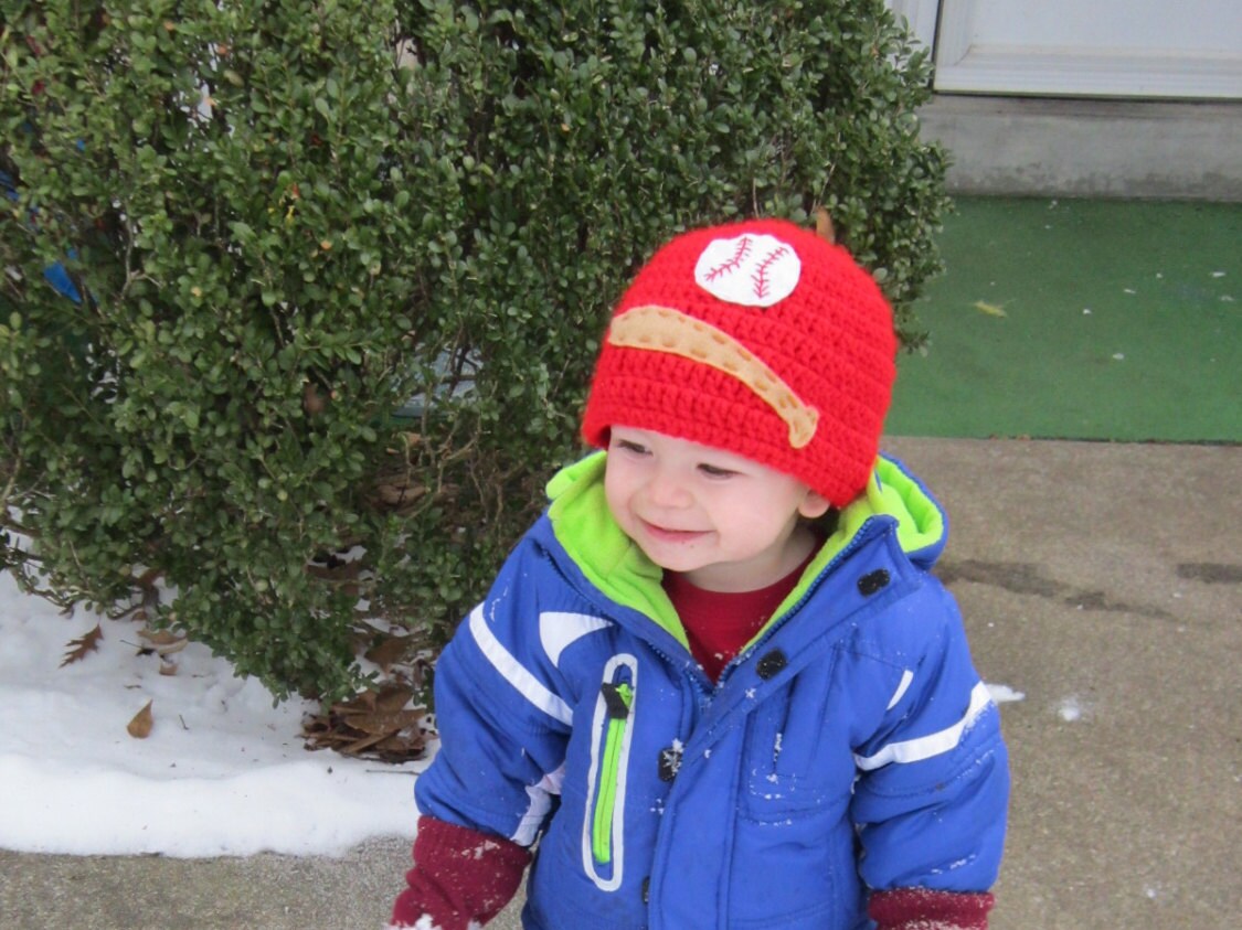 Baseball Baby Cap Red Beanie with Bat and Baseball MADE TO Etsy