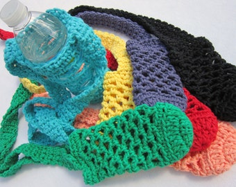 Water Bottle Holder You Pick the Color One Holder Cotton Material, Crochet Beverage Bottle Holder for 16.9 to 20 Ounce Drinks, Bottle Cozie