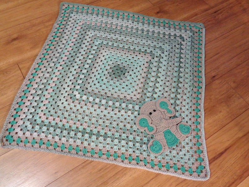 Green and Gray Elephant Baby Blanket Granny Square Afghan Etsy