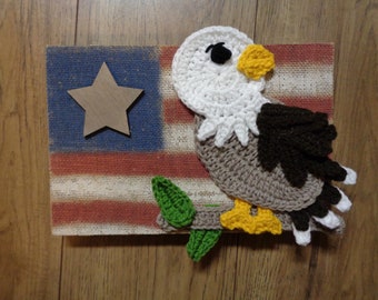 American Flag and Eagle Wall Decor, Patriotic Decor, Gift for Eagle Collector, READY TO SHIP, 3D Crochet Art, One of a Kind Wall Hanging