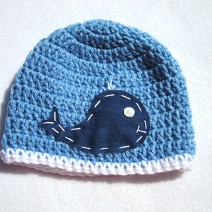 Whale Baby Hat, Crochet Denim Ocean Whale Cap, MADE TO ORDER Baby Photo Prop, Blue Baby Beanie, Gift for Boy, Home from Hospital Newborn image 1