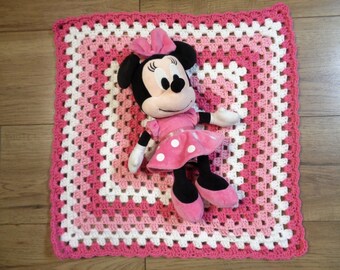 Pink Doll Blanket with Minnie Mouse, Baby Shower Present, Handmade Crochet Soft Blanket for Baby, Gift for Toddler, Present from Grandma