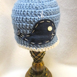 Whale Baby Hat, Crochet Denim Ocean Whale Cap, MADE TO ORDER Baby Photo Prop, Blue Baby Beanie, Gift for Boy, Home from Hospital Newborn image 4