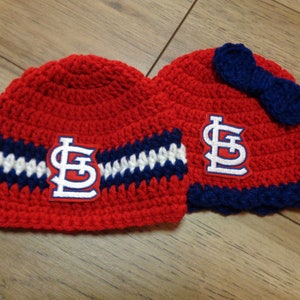 St. Louis STL Caps, Made To Order by Charlene, St. Louis Cardinals Inspired, Newborn Photo Prop, Gift for New Baby, Cardinals Fans image 1