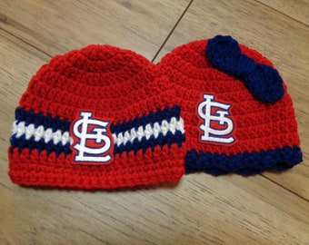 St. Louis STL Caps,  Made To Order by Charlene, St. Louis Cardinals Inspired, Newborn Photo Prop, Gift for New Baby, Cardinals Fans