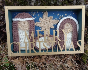 Christmas Nativity Scene, Home Decor, Baby Jesus 3D Display, Crocheted by Charlene