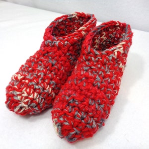 Red and Gray Slippers, Crochet Size Small Womens Houseshoes ~Gift for Grandma ~Warm and Cozy Socks by Charlene, Arkansas Razorbacks Colors
