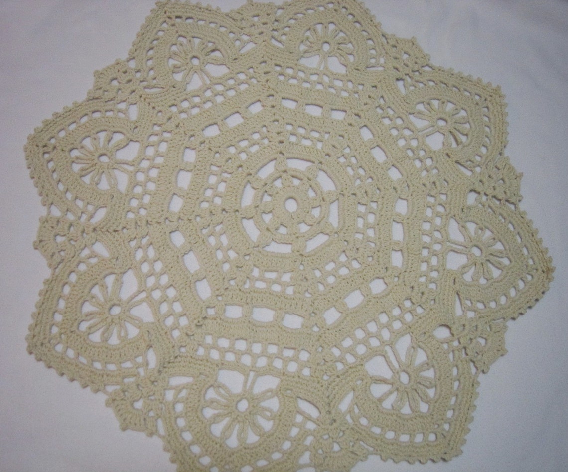 Crochet Ecru Doily Table Cover for Round Table by Charlene Etsy