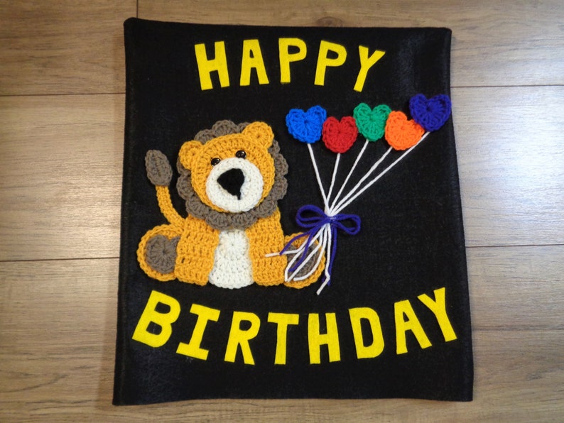 Happy Birthday Chair Cover for the Classroom or Home, Small Primary Felt and Crochet Chair Cover with Lion, MADE TO ORDER, Gift for Teacher image 6