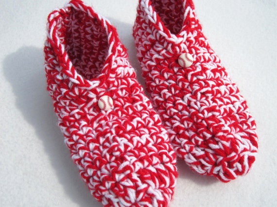 Crocheted Slippers in Red and White Baseball Theme -  Canada