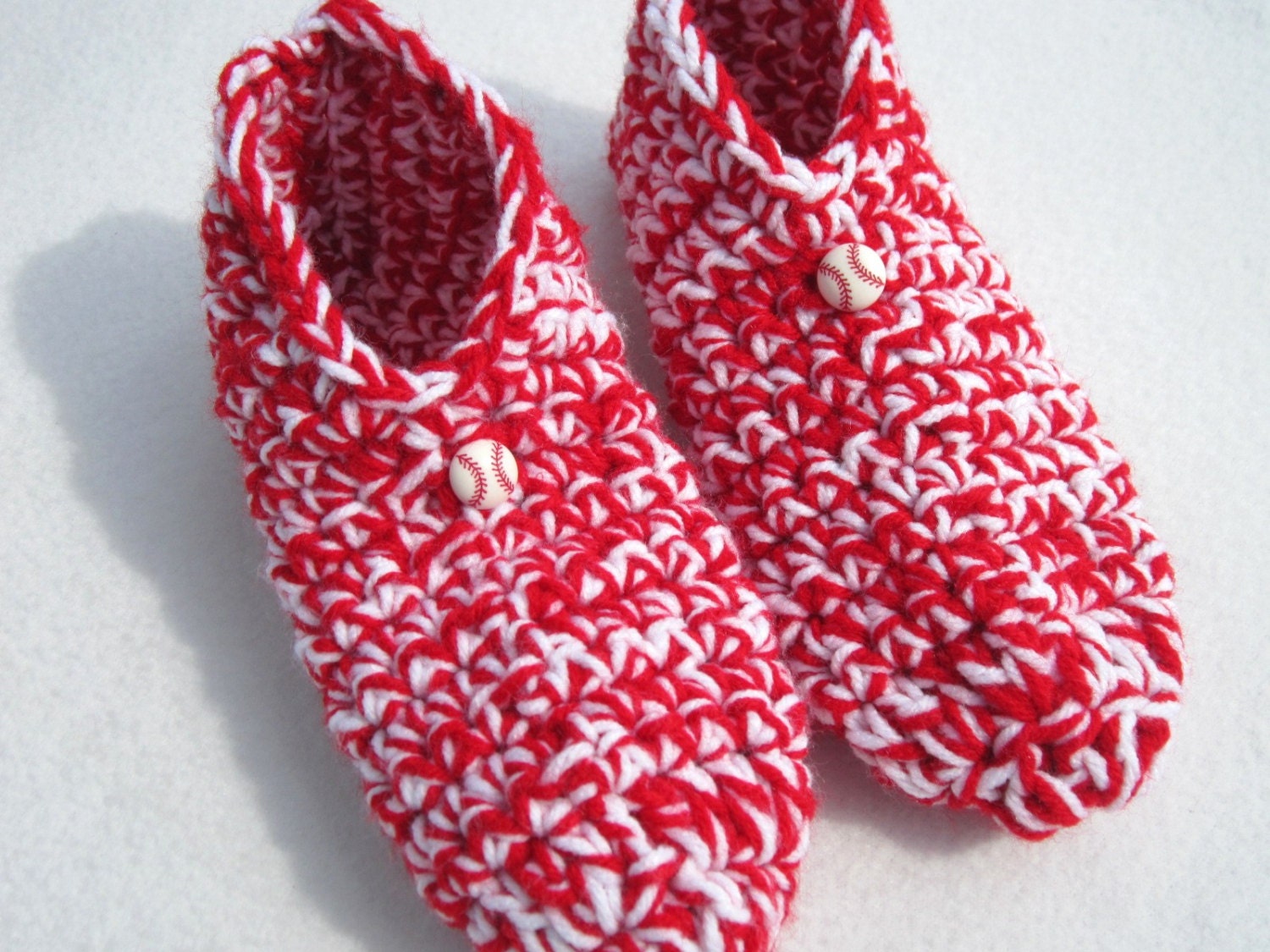 Crocheted Slippers in Red and White, Baseball Theme Houseshoes, Size Medium, Perfect for Mother's Day, St. Louis Cardinals, Red Sox Fans