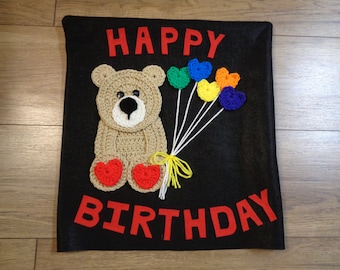 Birthday Chair Cover for the Classroom or Home, Smaller Elementary Size, Felt and Crochet Chair Cover with Bear, MADE TO ORDER