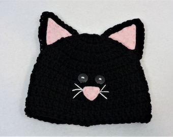 Crochet Black Kitty Cat Baby Hat: Feline Photo Prop