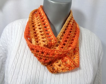 Shades of Orange Scarf, Thin Infinity Scarf, Lightweight Indoor or Outdoor Perfect for Fall with Soft Yarn, Gift for Mom, MADE TO ORDER