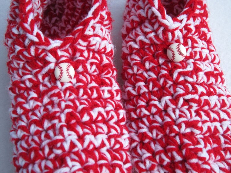 Crocheted Baseball Slippers: Red and White Houseshoes (size Medium) - Etsy