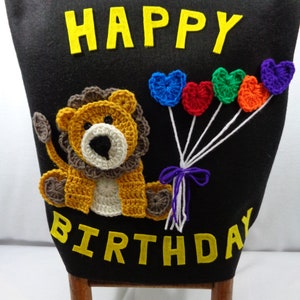 Happy Birthday Chair Cover for the Classroom or Home, Small Primary Felt and Crochet Chair Cover with Lion, MADE TO ORDER, Gift for Teacher