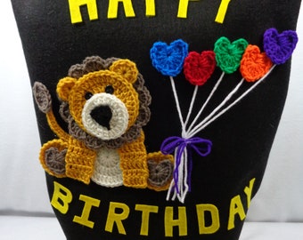 Happy Birthday Chair Cover for the Classroom or Home, Small Primary Felt and Crochet Chair Cover with Lion, MADE TO ORDER, Gift for Teacher