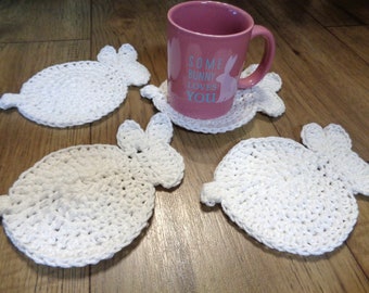 Bunny Rabbit Coasters, Crochet Cotton Bunnies , Table Decor, Spring Decorations, Easter Decorations MADE TO ORDER