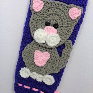 Crochet Kitty Cat Plastic Bag Holder: Purple Nursery Decor