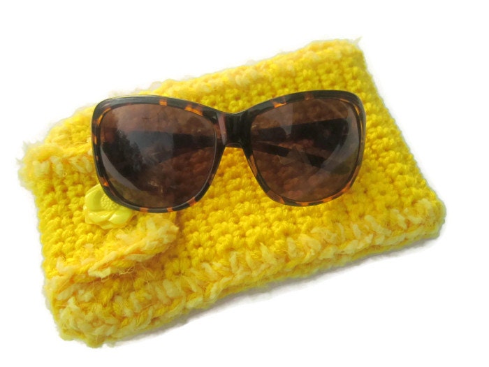 Sunglass Case Bright Yellow Button Closure Yellow Glasses Etsy