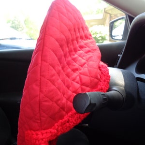 Red Quilted Steering Wheel Cover, Gift for Mom, Present for Grad, Steering Wheel Protector, Keep Cooler Cover, Removable, Made by Charlene image 4