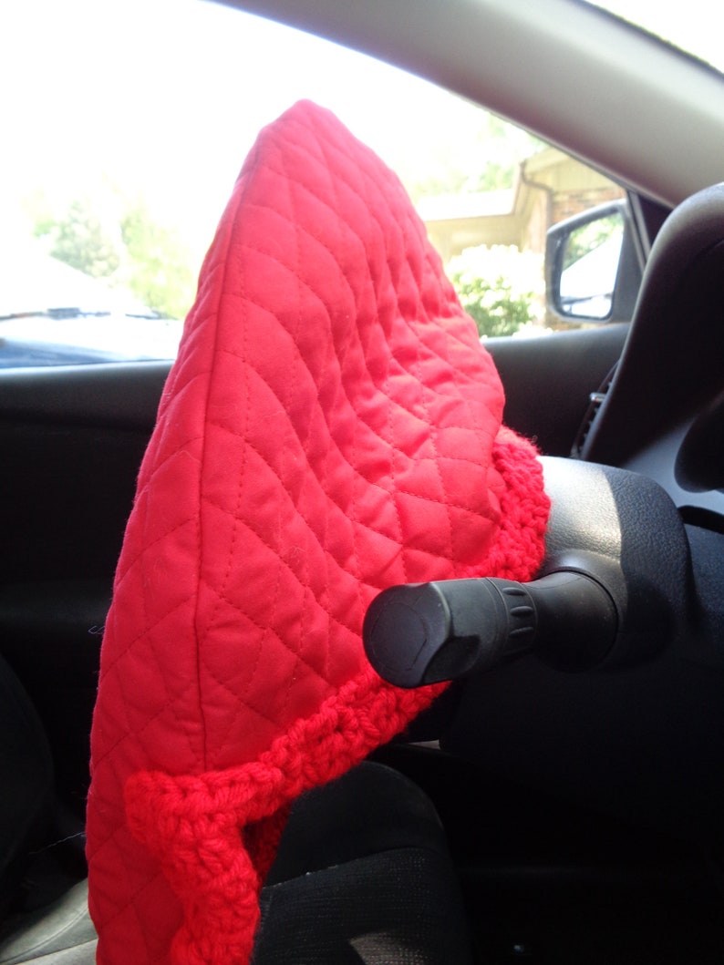 Red Quilted Steering Wheel Cover, Gift for Mom, Present for Grad, Steering Wheel Protector, Keep Cooler Cover, Removable, Made by Charlene image 4