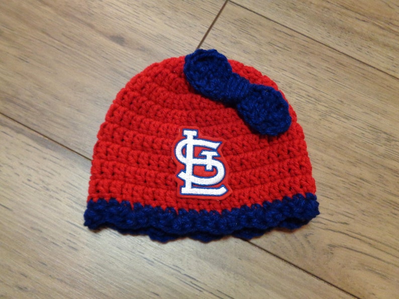 St. Louis STL Caps, Made To Order by Charlene, St. Louis Cardinals Inspired, Newborn Photo Prop, Gift for New Baby, Cardinals Fans image 5