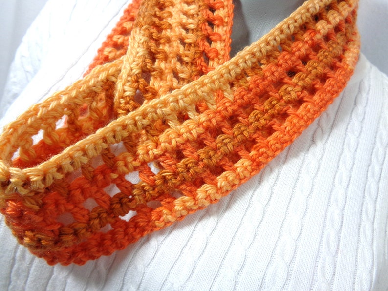 Shades of Orange Scarf, Thin Infinity Scarf, Lightweight Indoor or Outdoor Perfect for Fall with Soft Yarn, Gift for Mom, MADE TO ORDER image 5