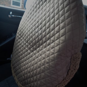 Brown Quilted Steering Wheel Cover with Crochet Edging